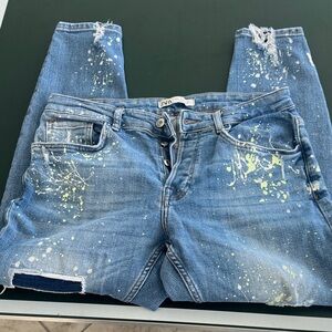 Zara Artistic Blue Boyfriend Jeans 32